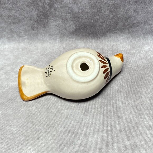 Hand-Painted Ceramic Bird Figurine Blue Yellow Floral Design Mexico Folk Art - Picture 8 of 9